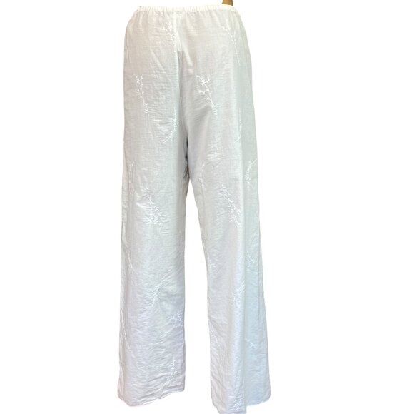 Neiman Marcus White Cotton Embroidered Pull-On Drawstring Wide Leg Pant S #99T - Picture 4 of 7